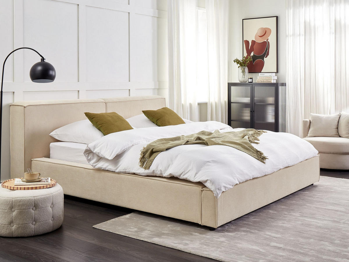 VODNÍ POSTEL Manšestr 180/200 cm Béžová Linards - béžová, textil (180/200cm) - Beliani