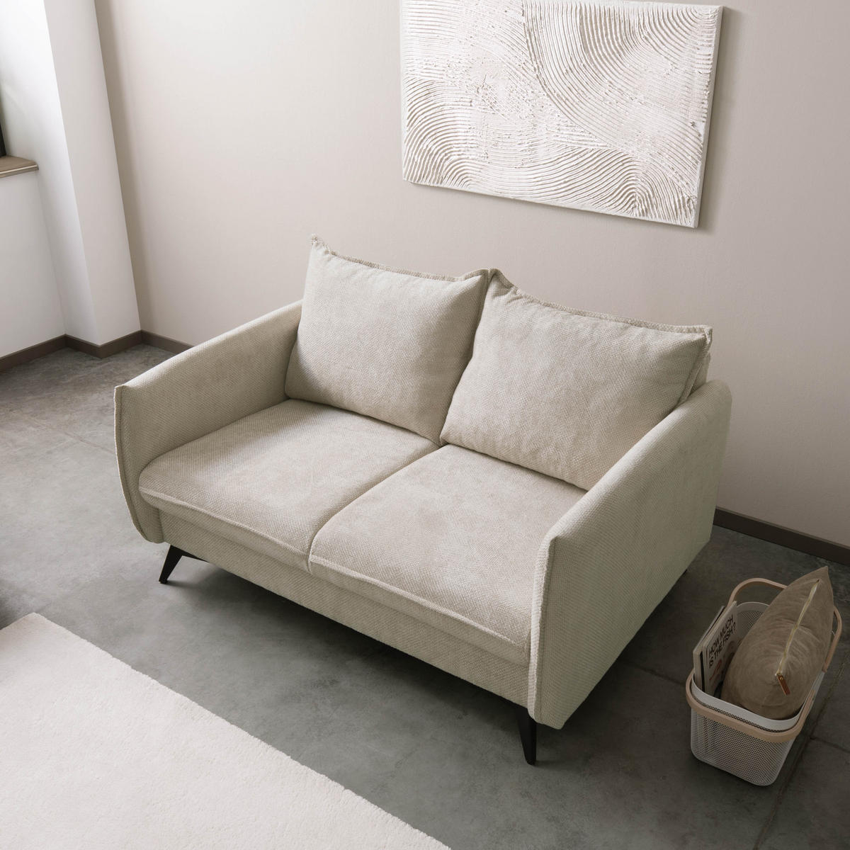 SOFA 2-Sitzer Chenille 138x100x86 beige OLIVIA - Beige, Kunststoff (138/86/100cm) - Massivmoebel24