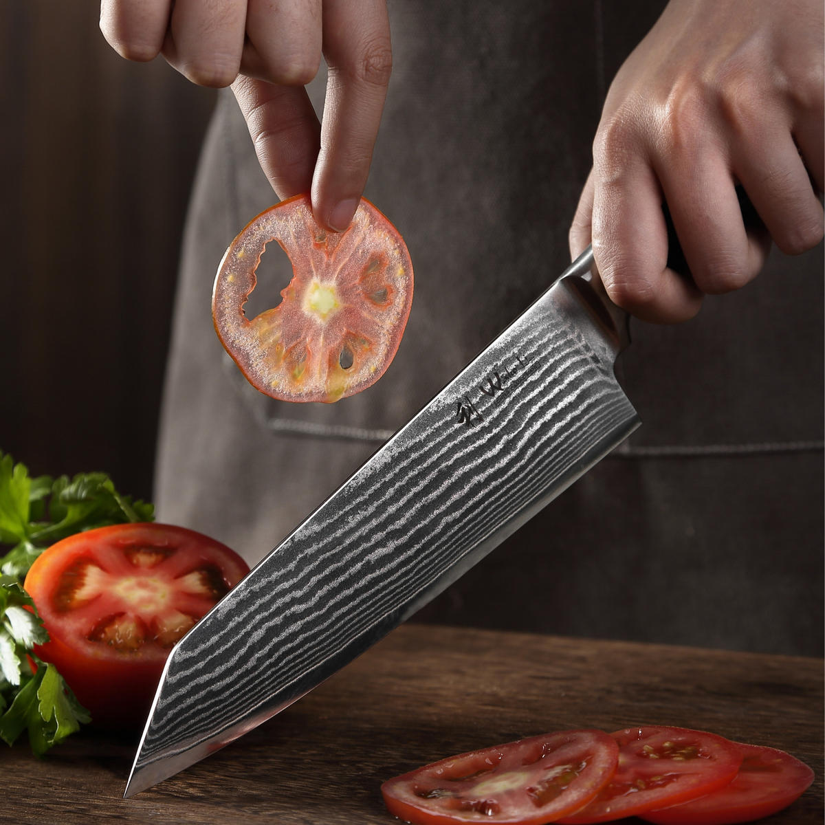 KIRITSUKE Damastmesser I EDIB - Braun, Holz/Metall (30cm) - Wakoli