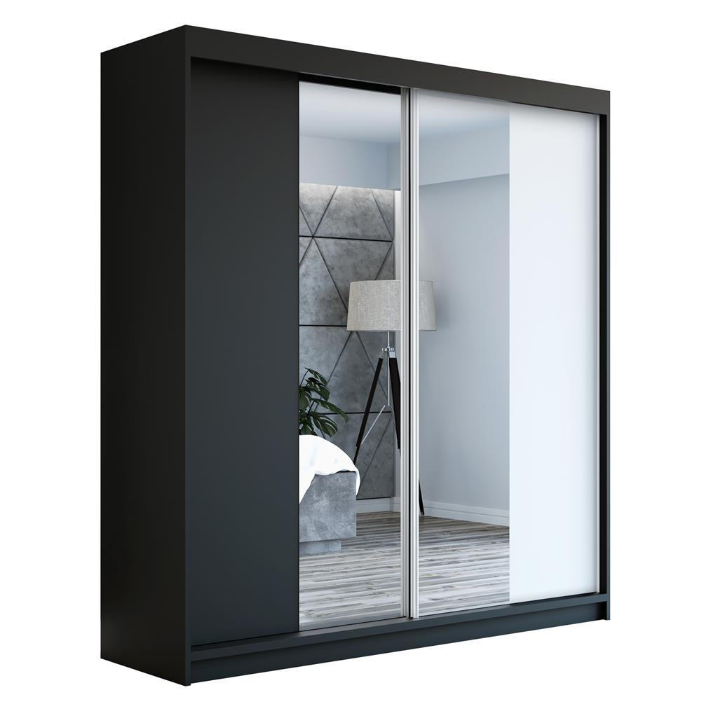 A&J MöbelLand Schwebetürenschrank Schwarz, Schwarz, Weiß 120x215x59.5 cm