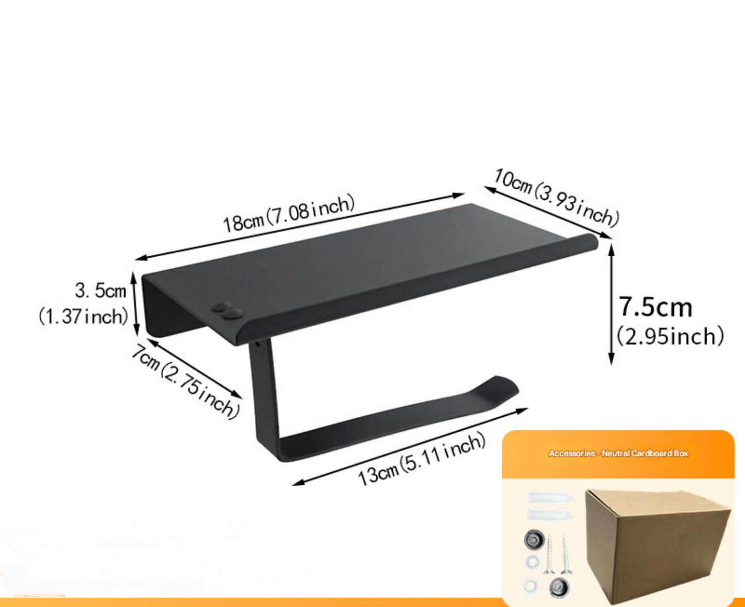 TOILETTENPAPIERHALTER，EDELSTAHL 304, Wandmontage. - Schwarz, Metall (10/7.5/18cm)