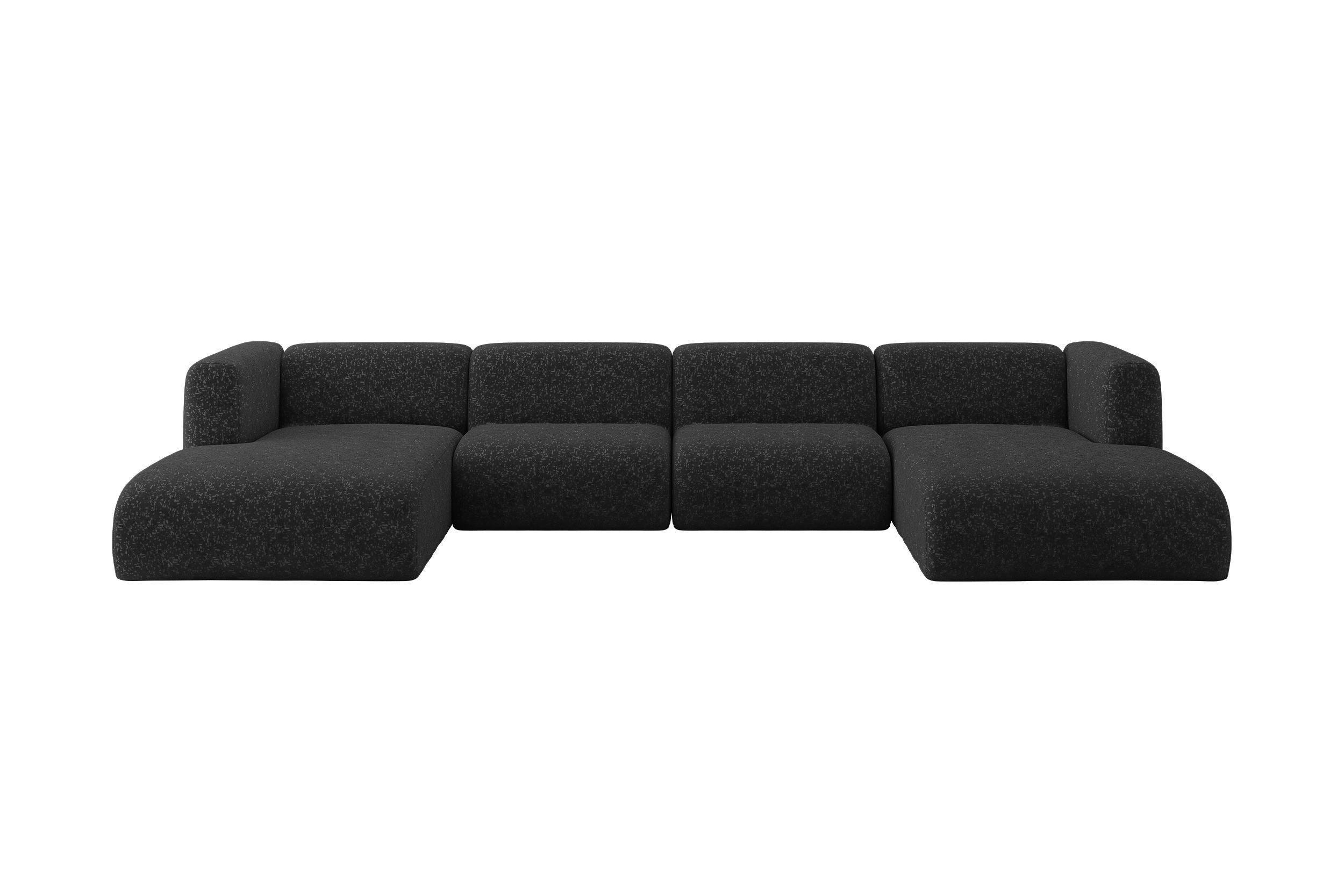 WOHNLANDSCHAFT MIRA-U2 408x179x70 Schwarz Velours - Schwarz, Holzwerkstoff/Kunststoff (408/70/179cm) - ALTDECOR