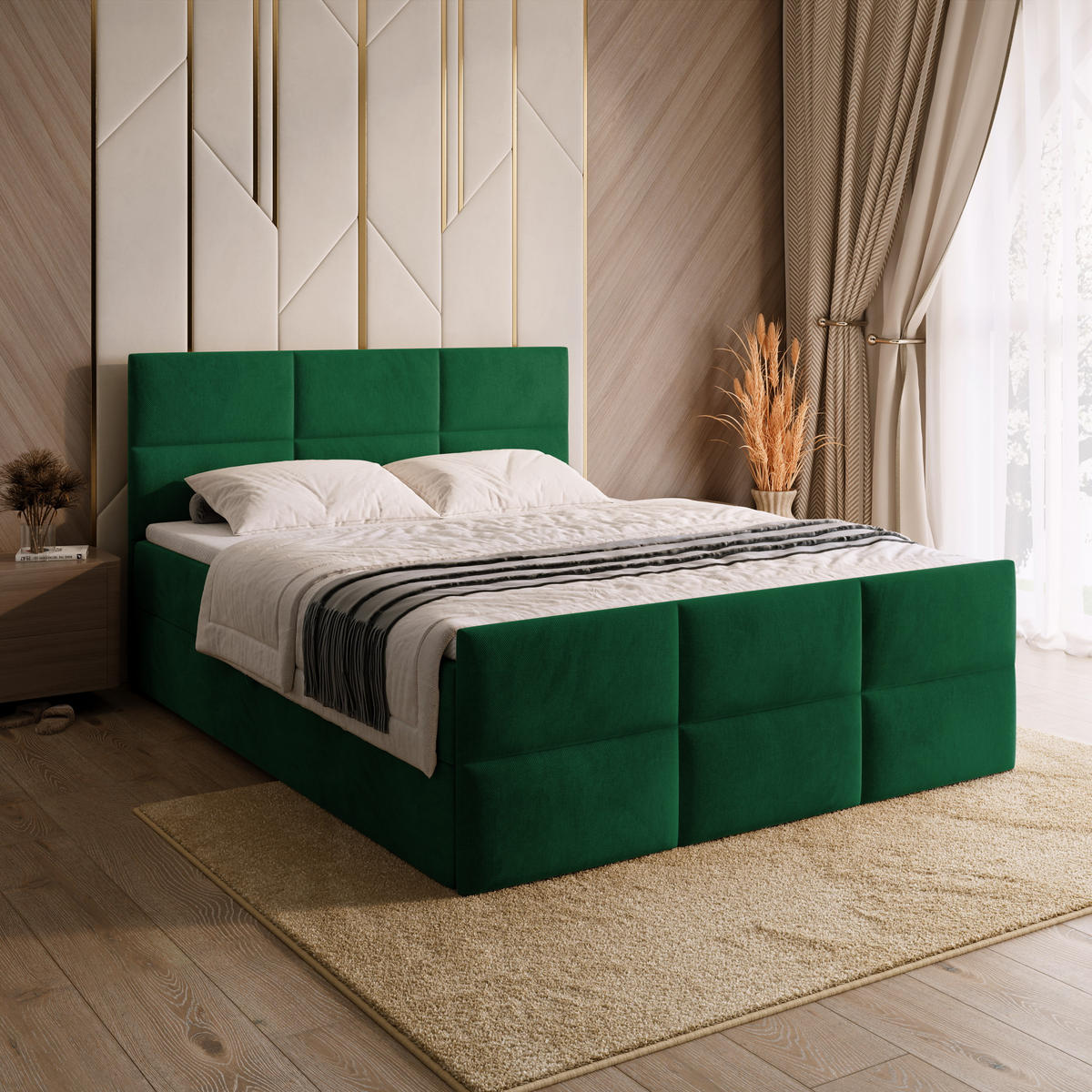 BOXSPRINGBETT Boston Duo Mit Bettkasten, Topper und Matratze Dunkelgrün Kronos 19 160x200 cm - Dunkelgrün/Schwarz, Textil (160/200cm) - Bromarkt