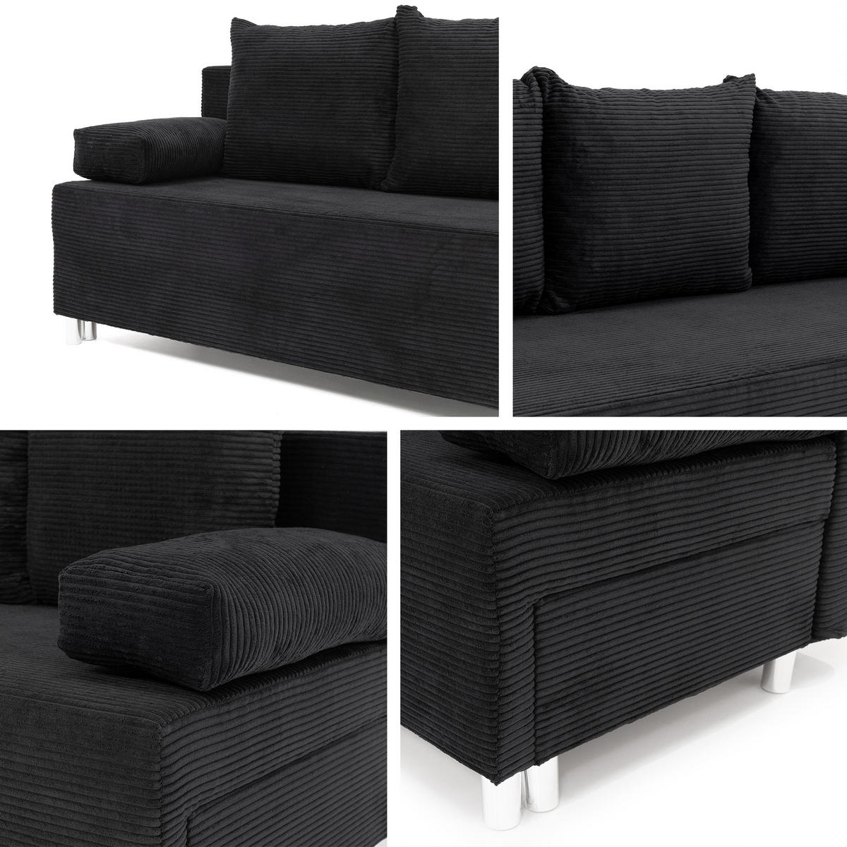 SCHLAFSOFA Dover Cord - Chromfarben/Schwarz, Holz/Kunststoff (192/86/80cm) - MIRJAN24