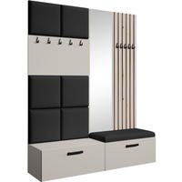 GARDEROBE Margaret I+II 162/203/43 mit gepolsterten Paneelen/Lamellen/Spiegel - Kaschmir/Schwarz, Holzwerkstoff/Kunststoff (162/203/43cm) - Beautysofa