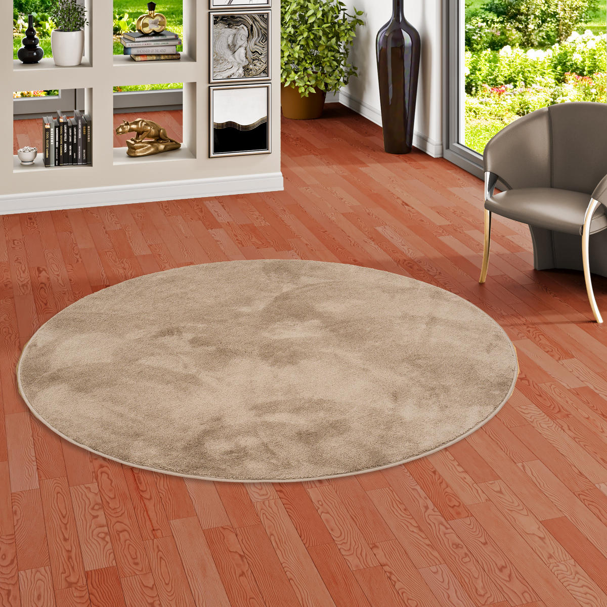 HOCHFLOR LANGFLOR TEPPICH SUPER SOFT MELIA RUND - Taupe, Textil (120/120cm) - Pergamon