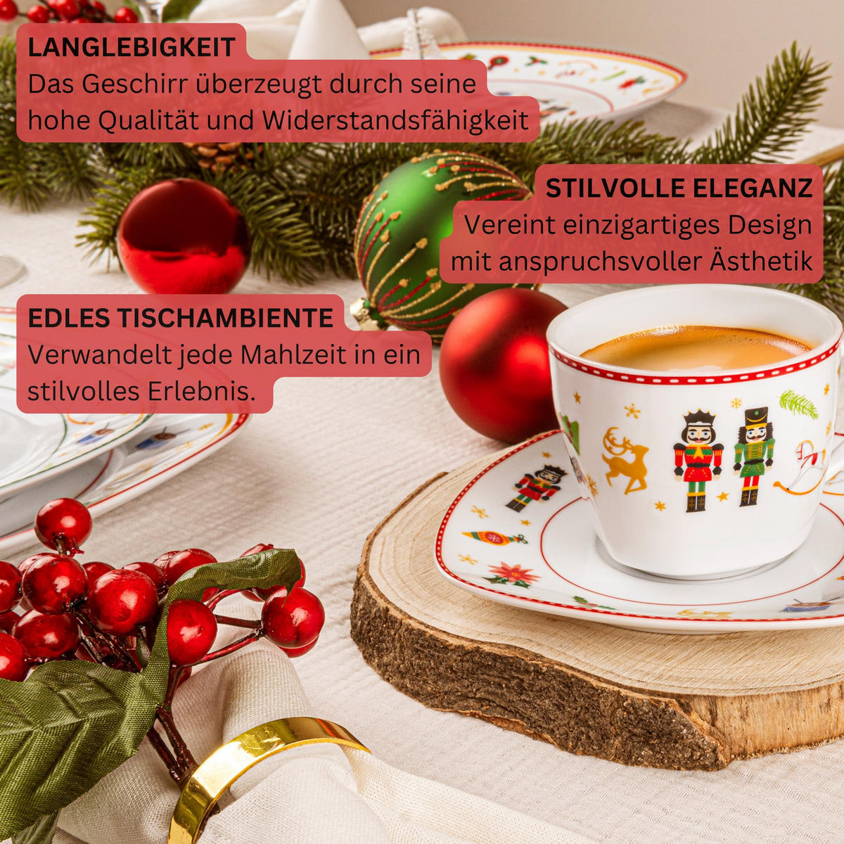 KAFFEETASSEN SET BILGOLA NUSSKNACKER DESIGN - 12 teilig aus Porzellan - Weiß, Keramik (46/28/46cm) - Sänger