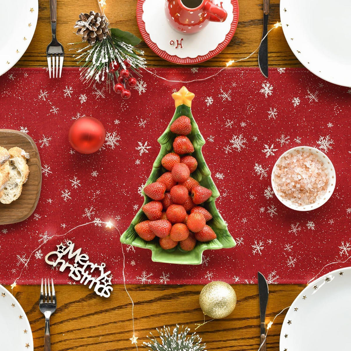 TISCHLÄUFER Weihnachten Schneemann 40 x 100 cm Rot - Rot, Textil (100/40/1.5cm)