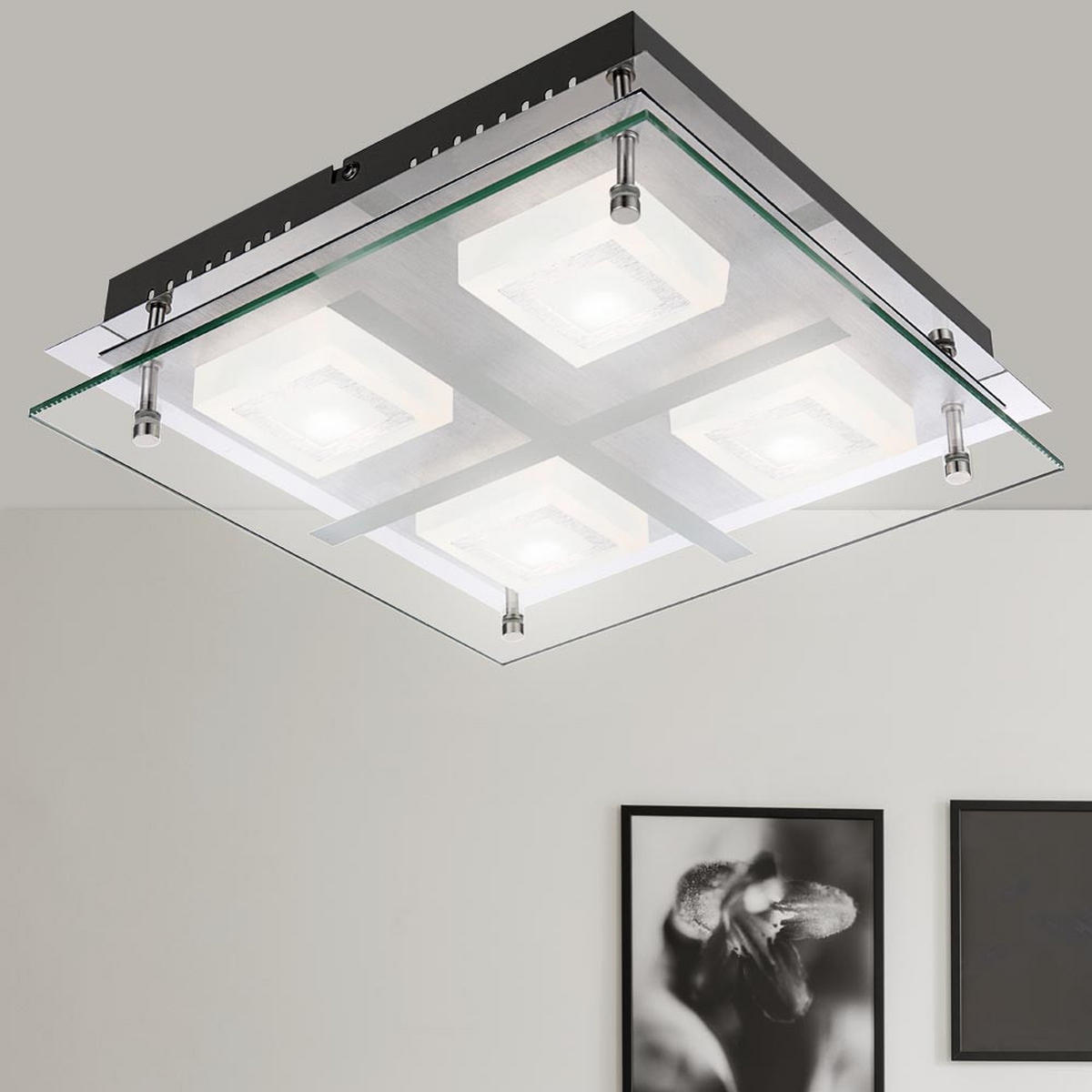 LED DECKENLEUCHTE Daniele Chrom Silber - Silberfarben, Glas (28.5/28.5/7.5cm) - Globo Lighting
