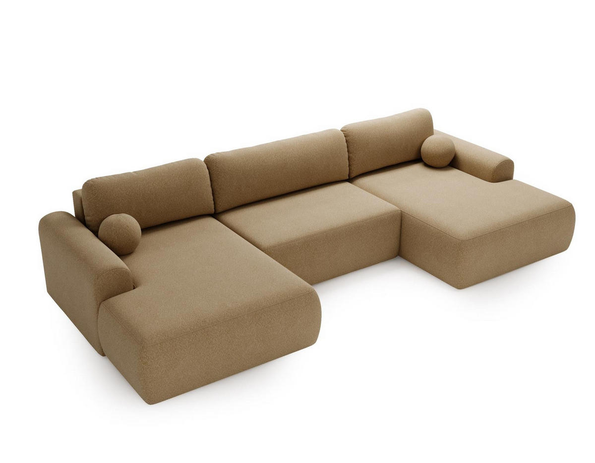 WOHNLANDSCHAFT Aurora Beige, mit Schlaffunktion in Lambi Stoff - Beige, Holzwerkstoff/Textil (344/92/177cm) - Bettso