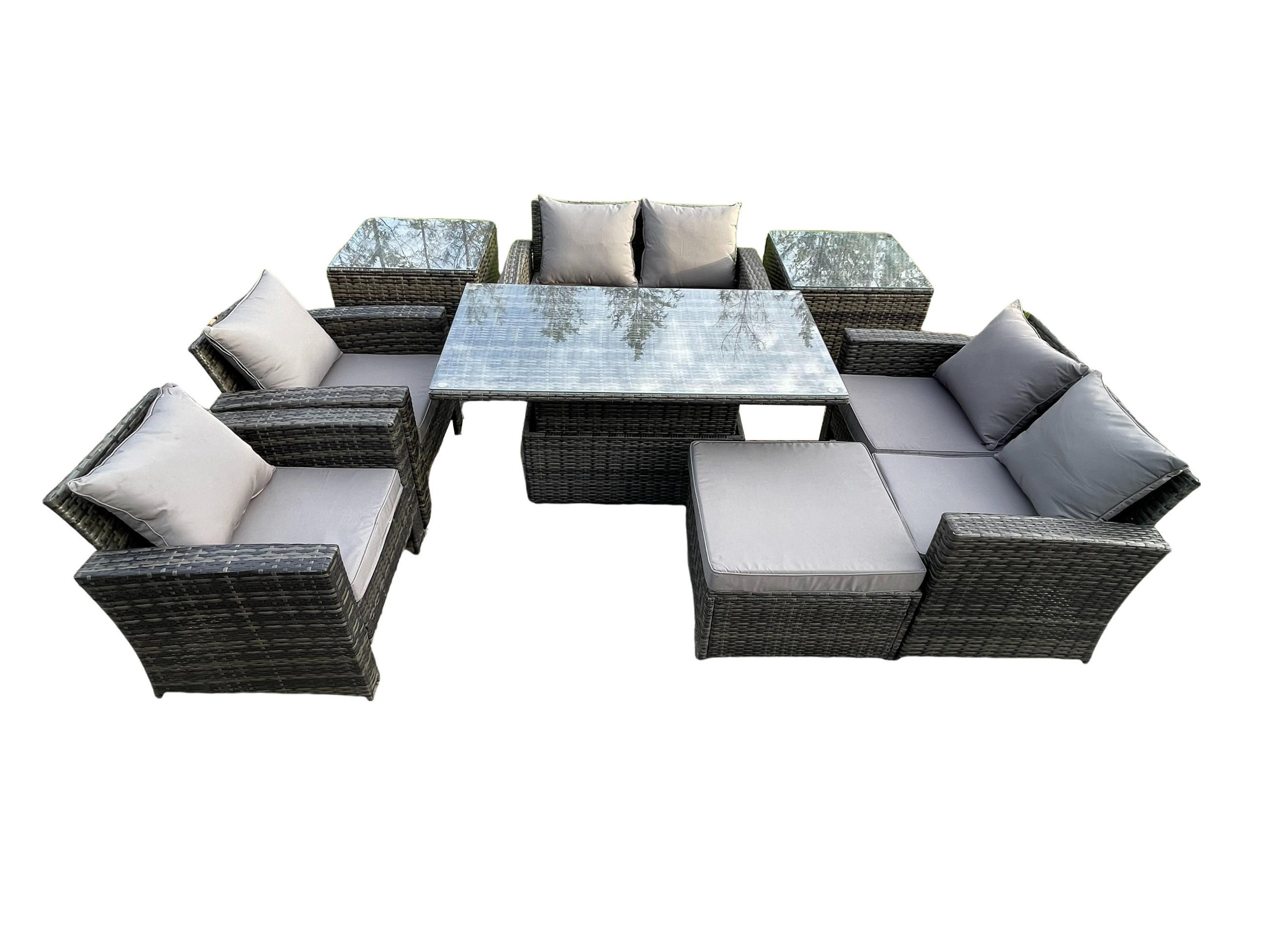 GARTENSOFA mit hoher Rückenlehne Polyrattan Dunkelgrau 8-Sitzer - Dunkelgrau, Metall - Fimous