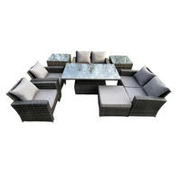 GARTENSOFA mit hoher Rückenlehne Polyrattan Dunkelgrau 8-Sitzer - Dunkelgrau, Metall - Fimous