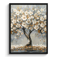 GERAHMTES BILD Baum - Blumen - Weiß - Natur - Kunst 60x80 cm - Weiß, Papier (60/80cm) - MuchoWow