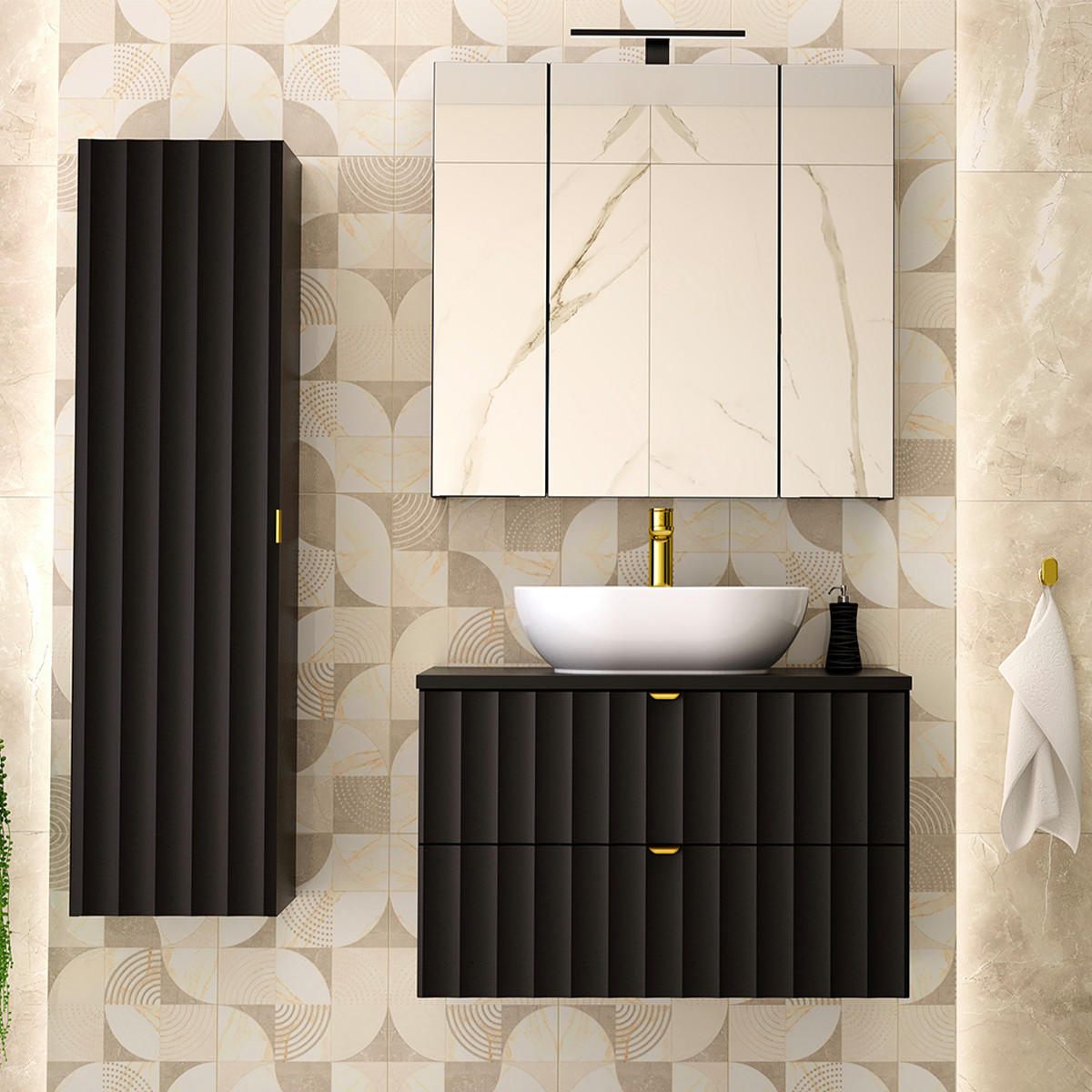 BADMÖBEL 80.6cm Lexa 2er-Set Schwarz - Schwarz, Holzwerkstoff (80.6/52.2/46.5cm) - Petits-meubles