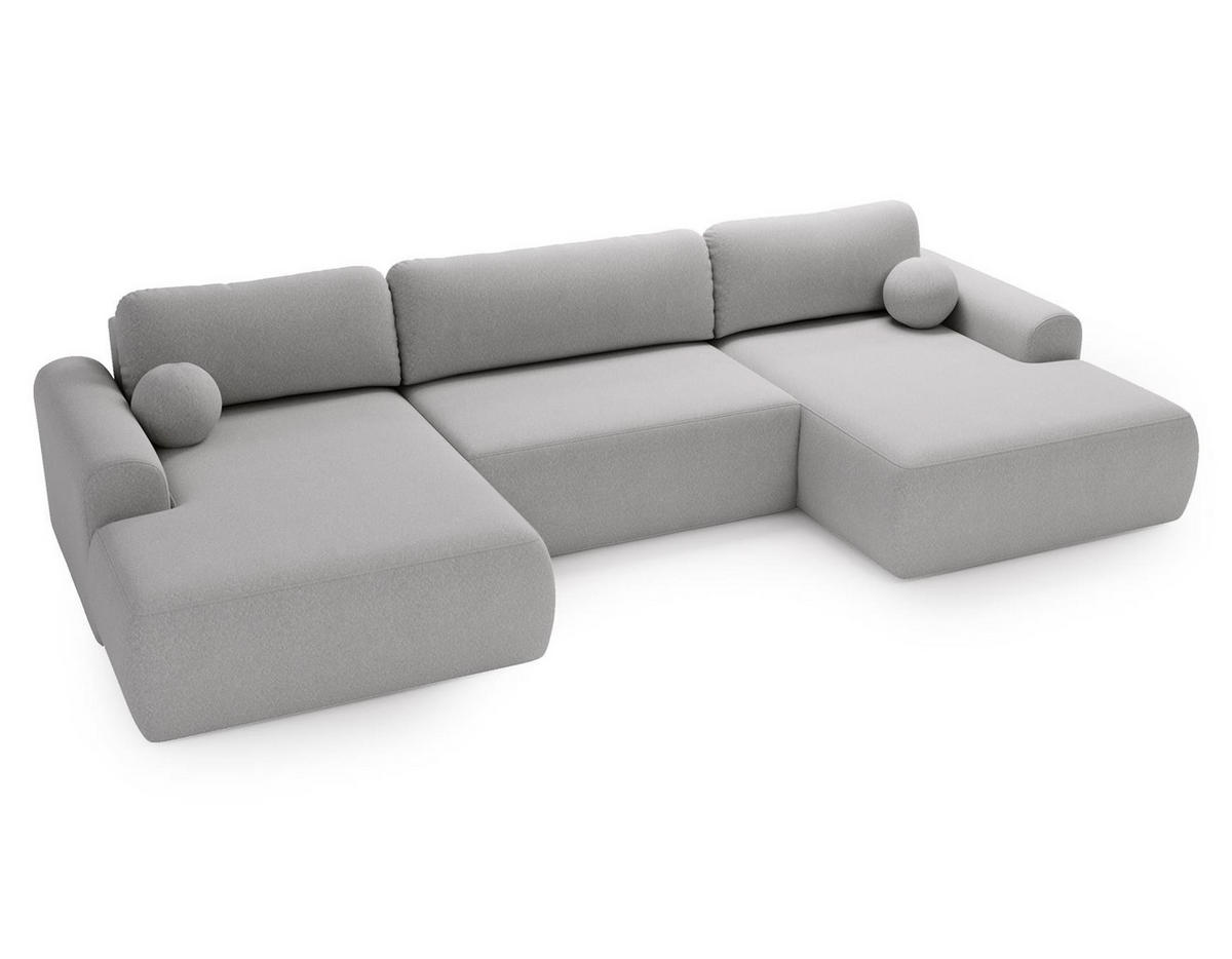 WOHNLANDSCHAFT Aurora Hellgrau, mit Schlaffunktion in Lambi Stoff - Hellgrau, Holzwerkstoff/Textil (344/92/177cm) - Bettso