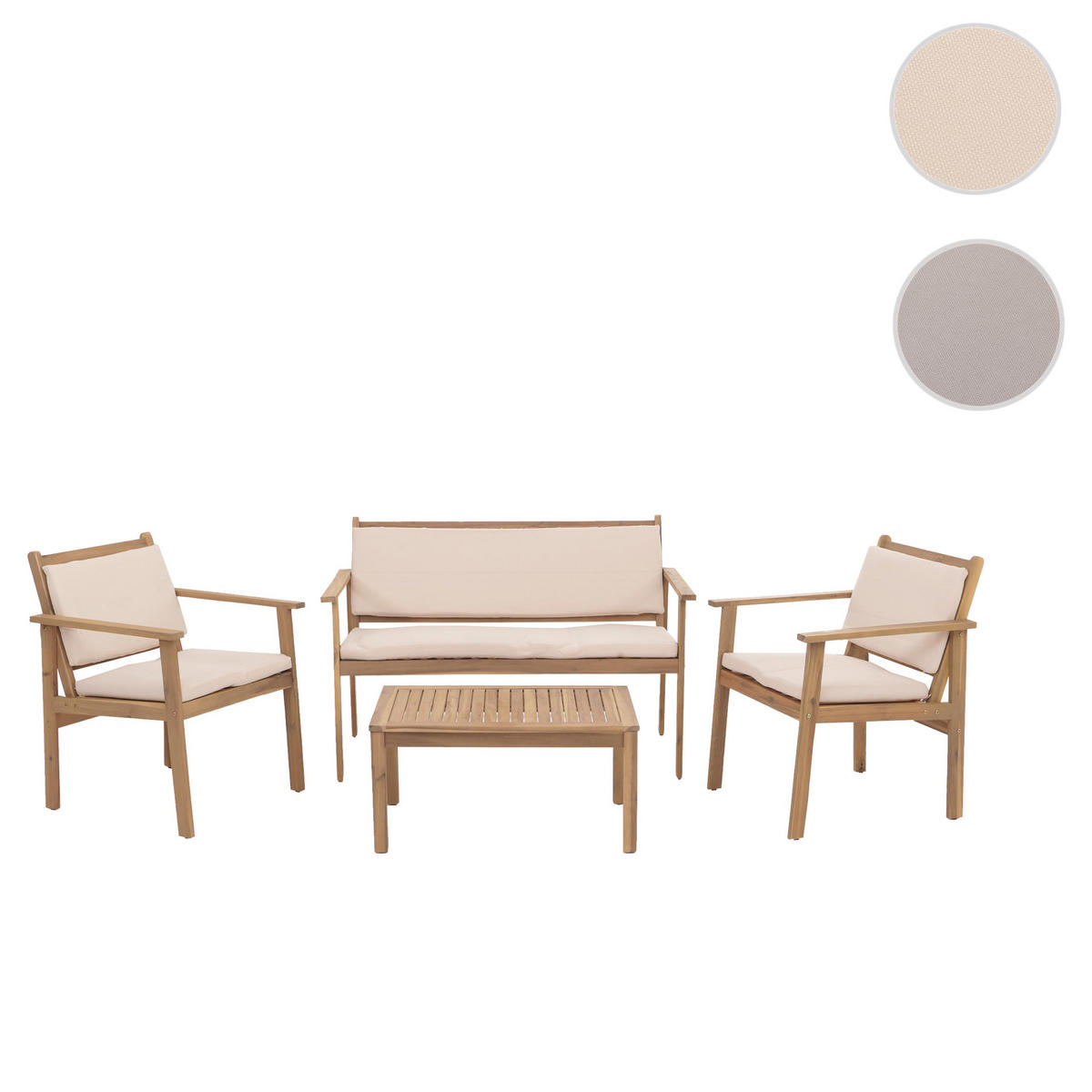 GARTEN-GARNITUR Beige 1x Bank, 2x Sessel, 1x Tisch-Set - Beige, Holz - MCW