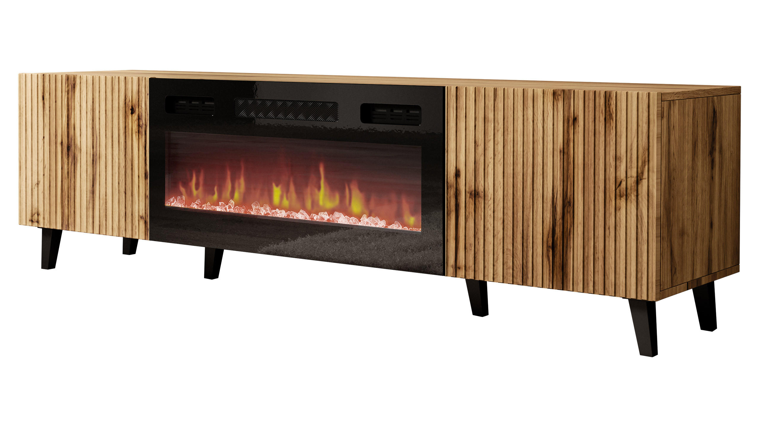 TV-ELEMENT Vamos 180 mit Kamin - Schwarz/Braun, Holzwerkstoff/Kunststoff (181/50/42cm) - MIRJAN24