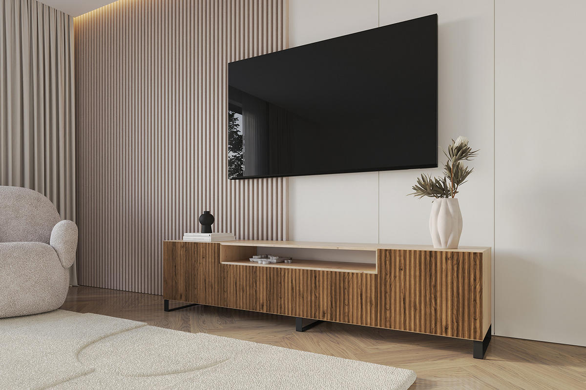 LOWBOARD NOA-2-S 200x53x41 cm - Artisan / Katania - Eiche Wotan/Schwarz, Holzwerkstoff (200/53/41cm) - ALTDECOR