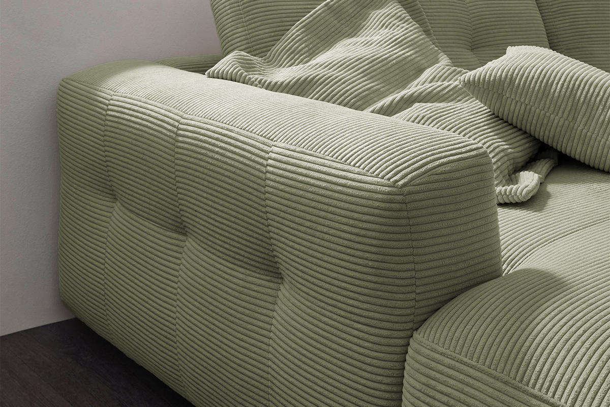 ECKSOFA XL MIKA Grün Cord - Schwarz/Olivgrün, Kunststoff/Textil (296/167cm) - KAWOLA