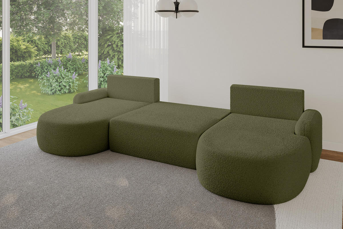 WOHNLANDSCHAFT mit Schlaffunktion und Bettkasten LIRA-U - 335x172x89 Grün - Pastellgrün, Holzwerkstoff/Textil (335/89/172cm) - ALTDECOR
