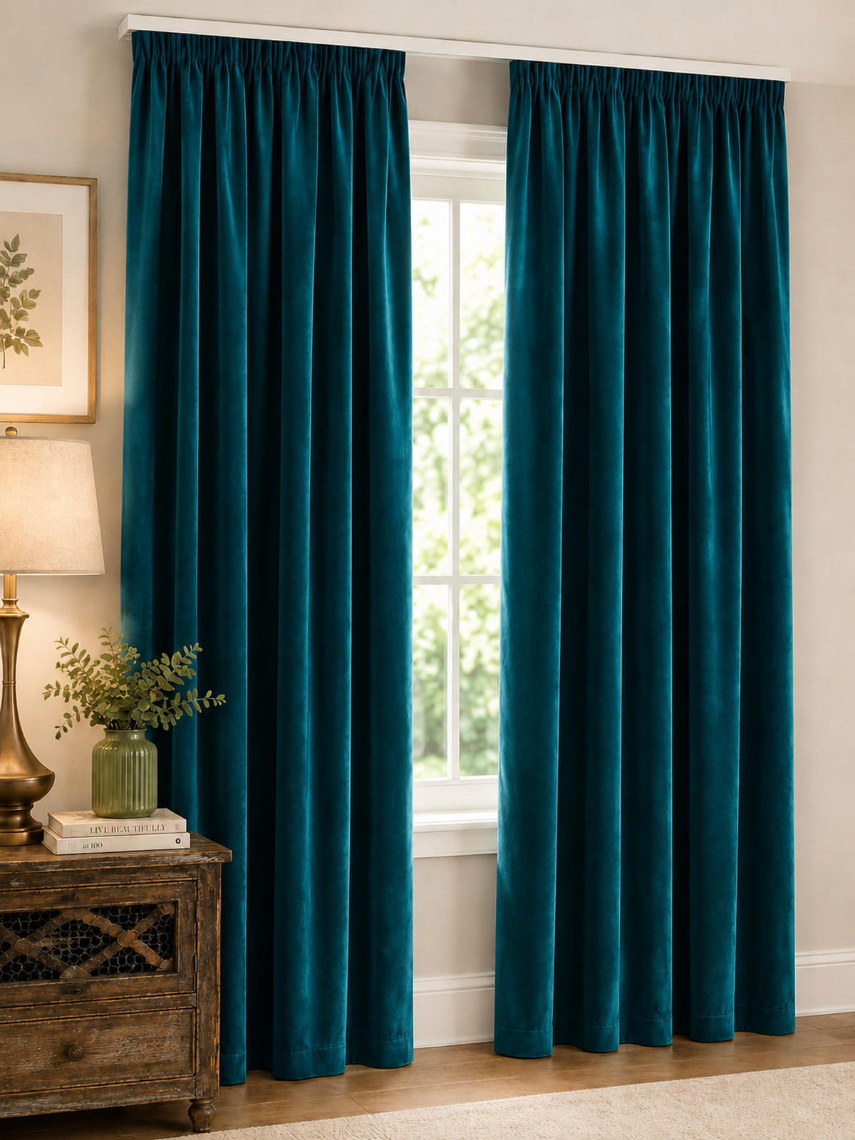 VORHANG Kräuselband Samt 140/145 cm petrol - Petrol, Textil (140/145cm) - TiborTex