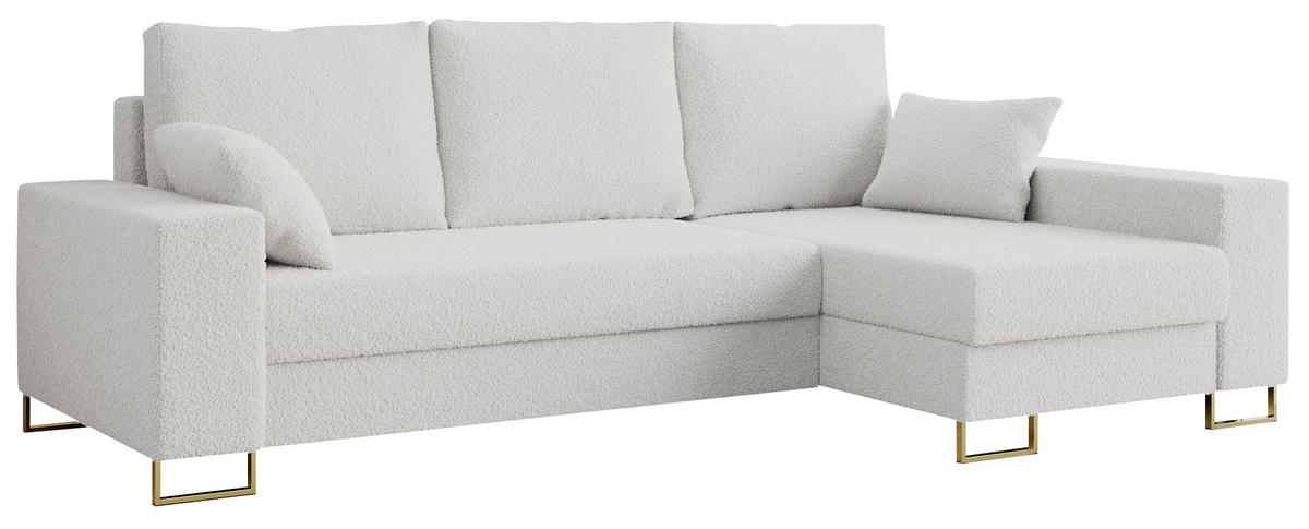 ECKSOFA Dorian Boucle Weiß - Goldfarben/Weiß, Textil/Metall (242/138cm) - MKS
