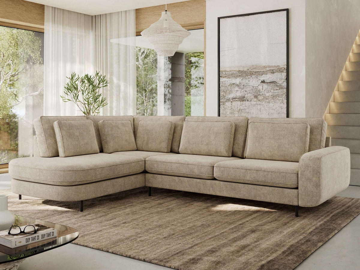 ROHOVÁ SEDAČKA CALENO L - Béžová hladký senil - Pravá Strana - černá/béžová, kov/textil (317/225cm) - MKS