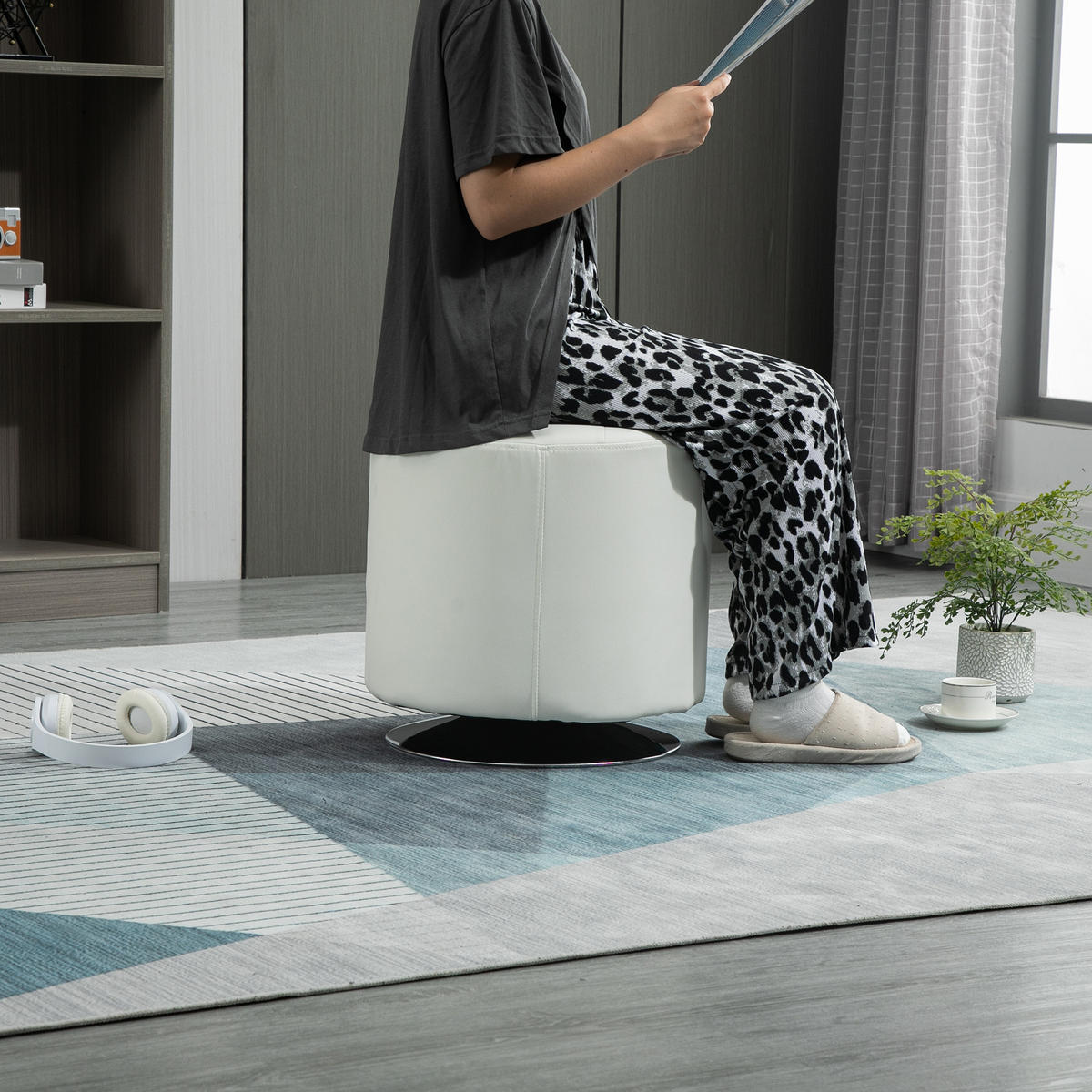 HOCKER DE-16452 360° drehbar mit PU-Polster Weiß - Weiß, Leder (45.5/44.5/45.5cm) - ComfortXL