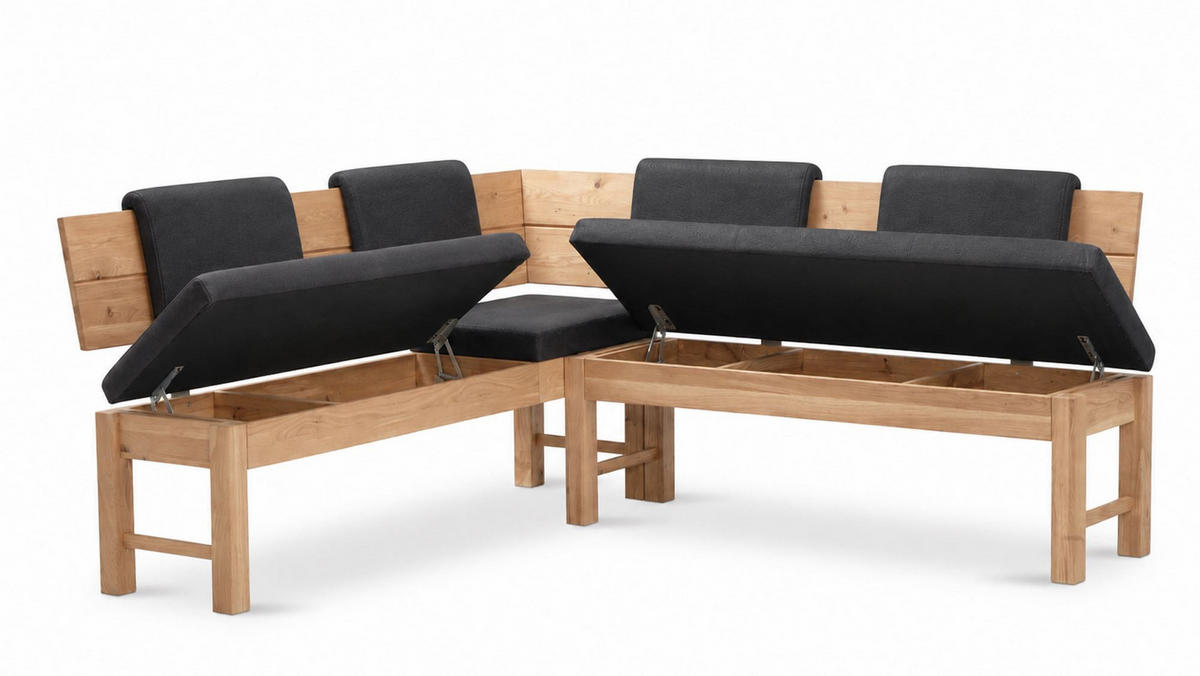 ECKBANK mit Truhe Dyan 2 für 5 Personen Massivholz Wildeiche/Grau - Wildeiche/Grau, Holz (167/192cm) - 58aufmkessel