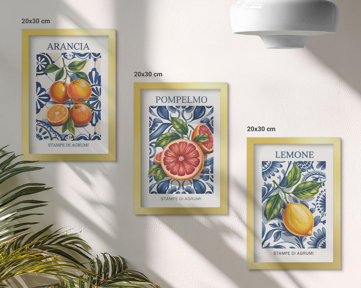 BILDER SET 3er Set - 20x30 cm Goldrahmen - Italienische Zitrus-Modeplakate - Goldfarben, Kunststoff (20/30cm) - TULUP