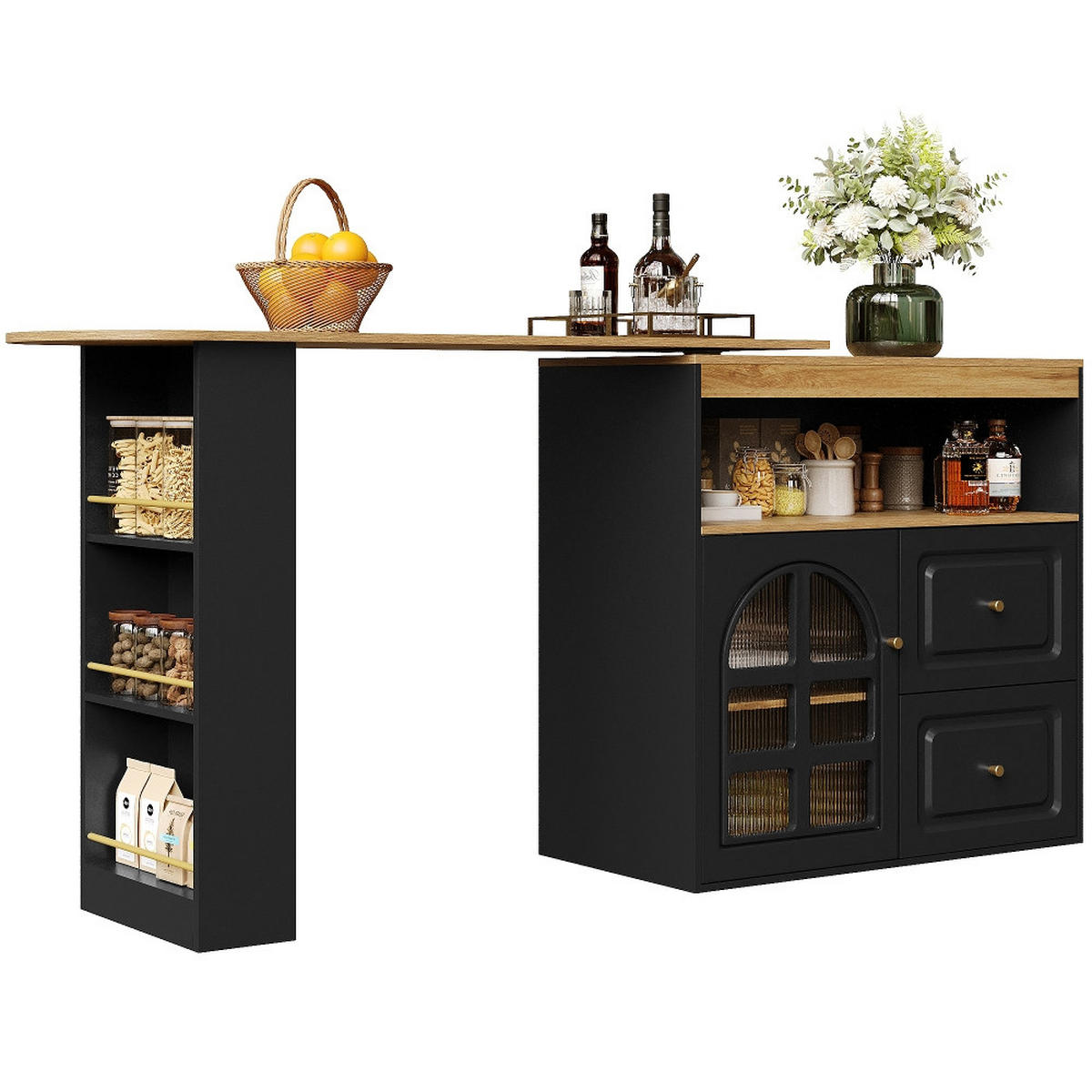 KÜCHENINSEL Stehtisch DREHBAR AUSZIEHBAR Essbar Sideboardschrank MDF Schwarz Wohnzimmer 138-204/39/104 cm - Schwarz, Kunststoff (39/104/138cm) - Rolipo