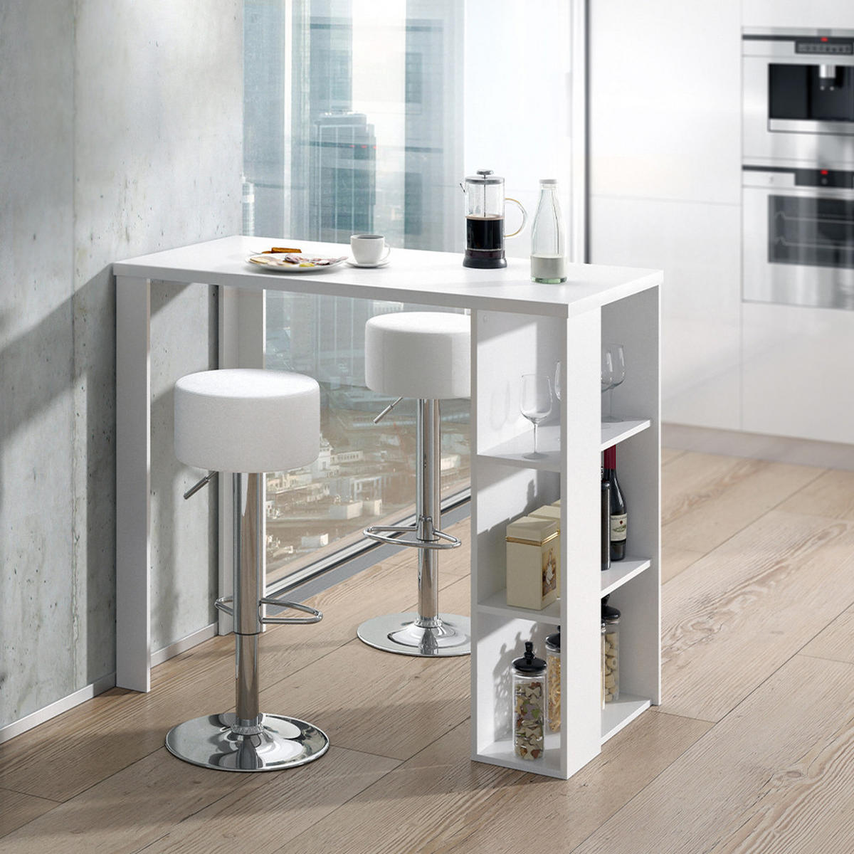 BARTISCH-SET Noel Weiß 120 x 60 cm mit 2 Barhockern - Weiß, Holzwerkstoff (120/105.6/60cm) - Vicco