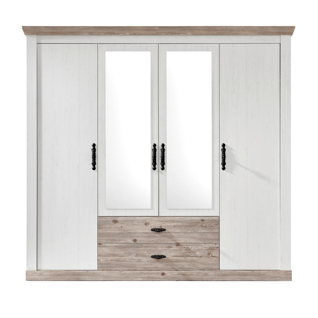 Thumbnail - Furn.Design Kleiderschrank, Weiß, Pinien, Metall, Nachbildung,Pinie, 7 Fächer, 2 Schubladen, Sockel, 217x201x60 cm, FSC ...