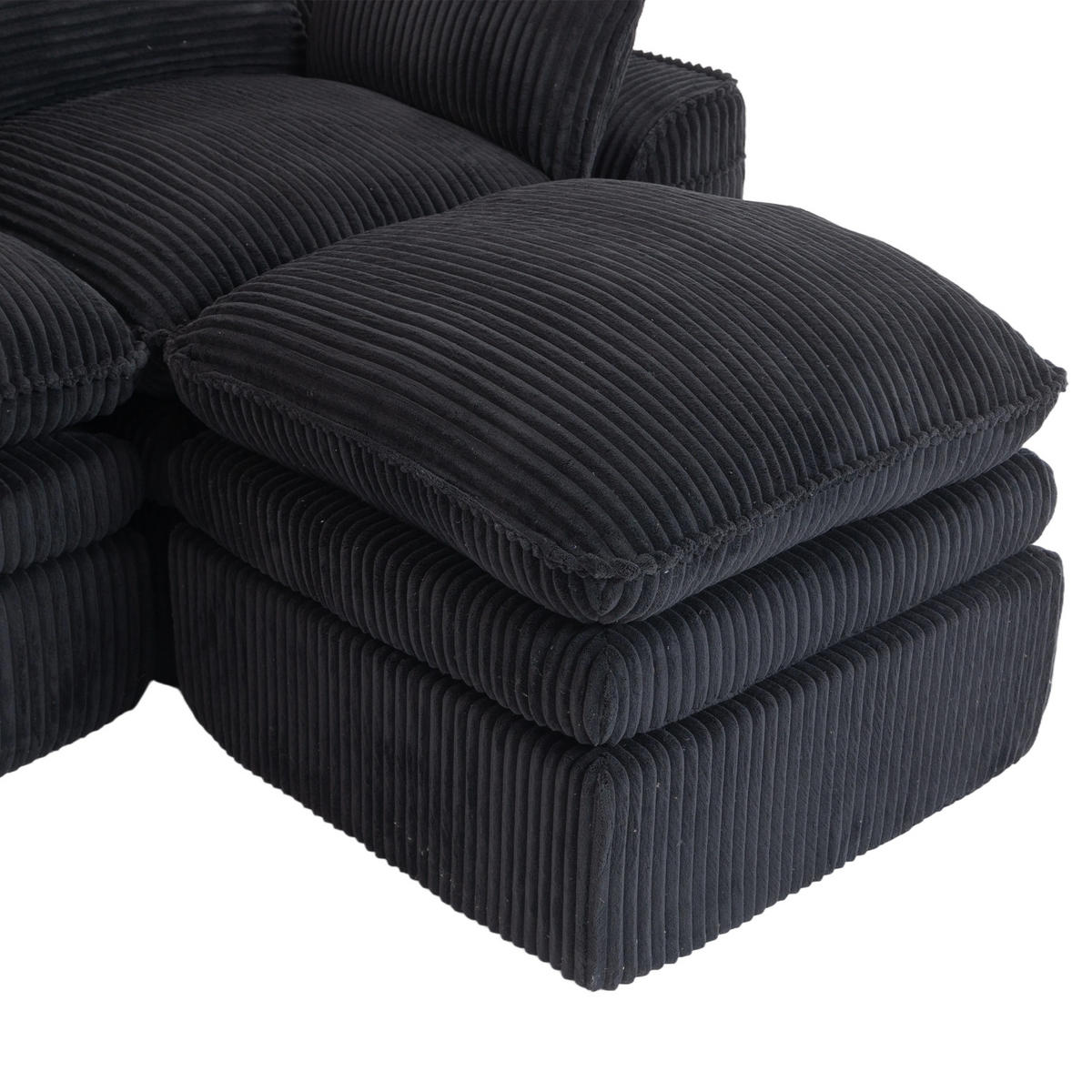 ECKSOFA DE-33776 3-Sitzer mit Hocker Schwarz - Schwarz, Metall (263/167cm) - ComfortXL