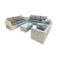GARTENSOFA SET mit Couchtisch Polyrattan Helles Grau 8-Sitzer - Hellgrau, Metall - Fimous