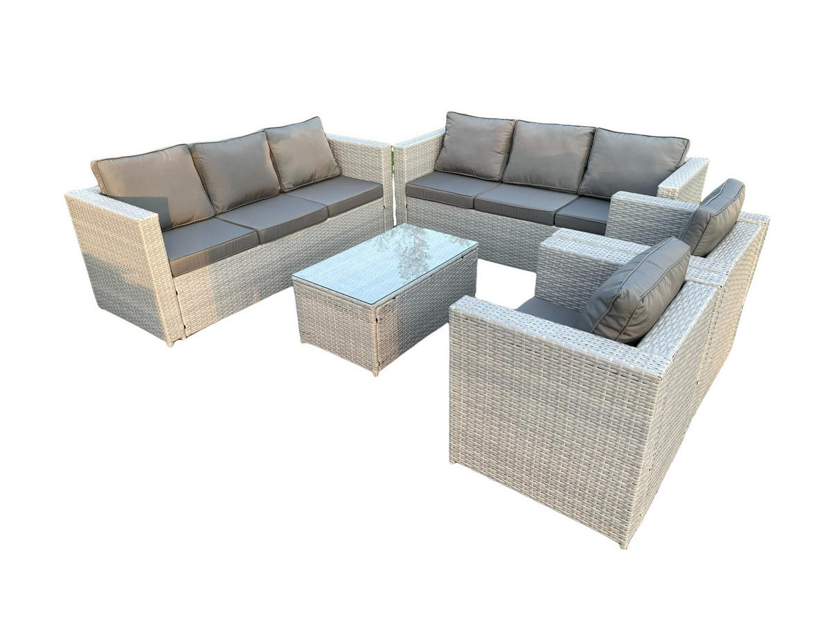 GARTENSOFA SET mit Couchtisch Polyrattan Helles Grau 8-Sitzer - Hellgrau, Metall - Fimous