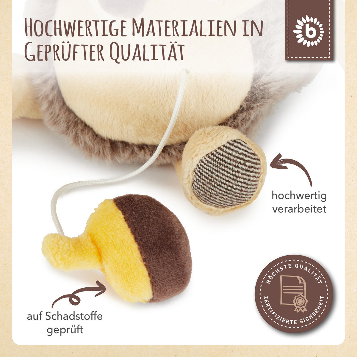 MUSIKSPIELUHR Igel - ab Geburt - Braun, Textil (12/20cm) - Bieco Spielwaren