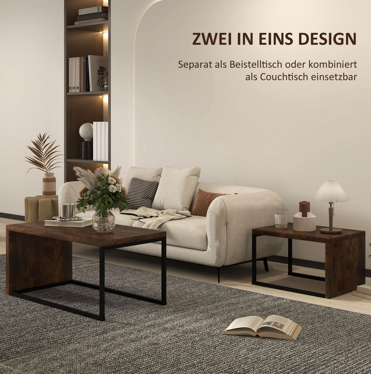 COUCHTISCH aus Holz 90x48x42/59x42x36 cm in Rustikalbraun mit 2 Tischen - Braun, Holzwerkstoff (90/48/42cm) - Modfu
