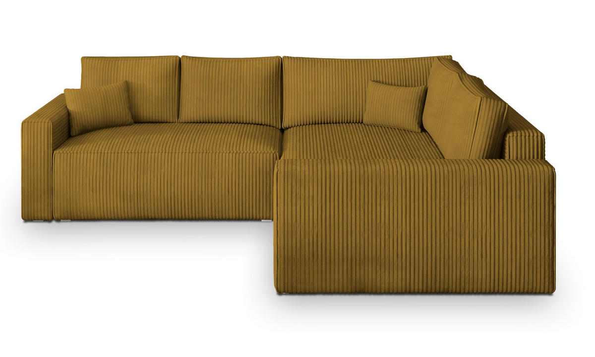 ECKSOFA ERONIS R-S Gelb Kordstoff mit Schlaffunktion - Gelb, Holz (265/194cm) - MASSENO