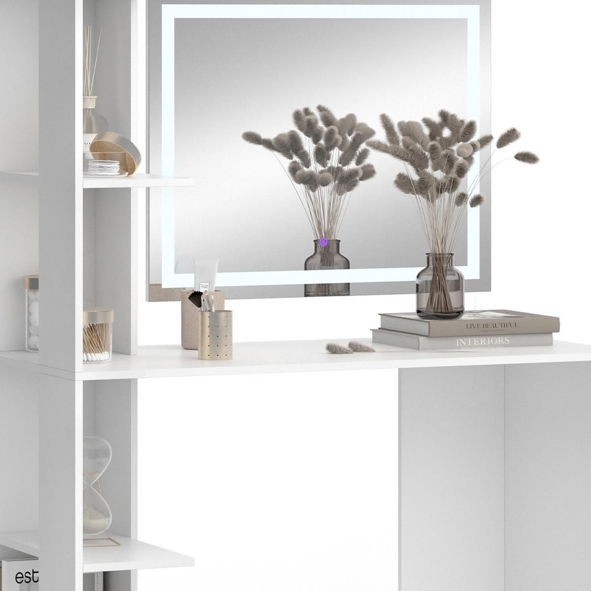 SCHMINKTISCH Tower Weiß 122.2 cm mit LED Spiegel - Weiß, Holzwerkstoff (122.2/75.8/55.2cm) - Vicco