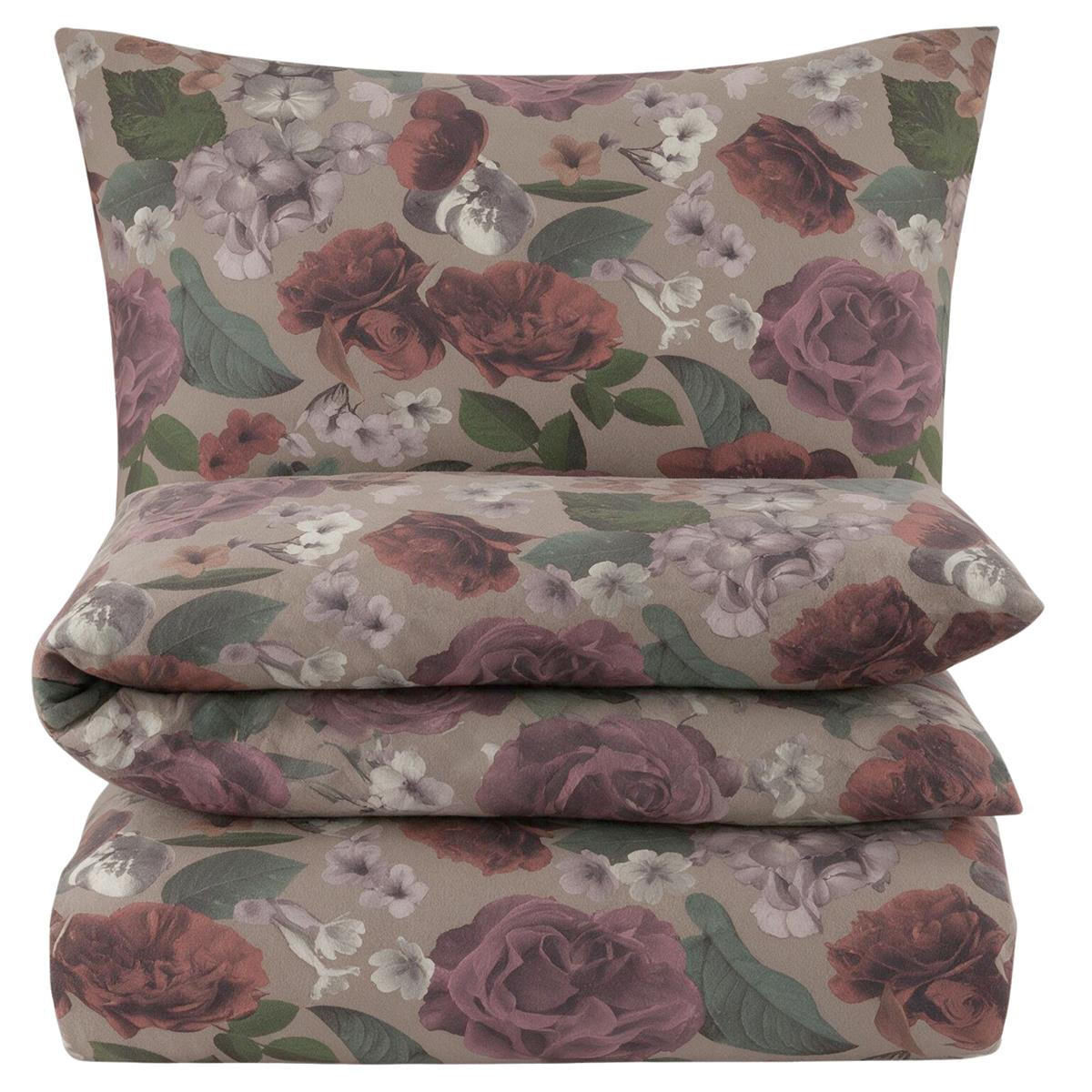 BIBER-BETTWÄSCHE 135x200 - Kuschelig warmer Flanell Bettbezug aus 100% Baumwolle für Herbst & Winter - Rosen Muster - Braun, Textil (135/200cm) - Carpe Sonno