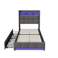 POLSTERBETT 90x200 cm LED USB Schubladen Leinen grau - Grau, Holz (90/200cm) - LEBENLANG