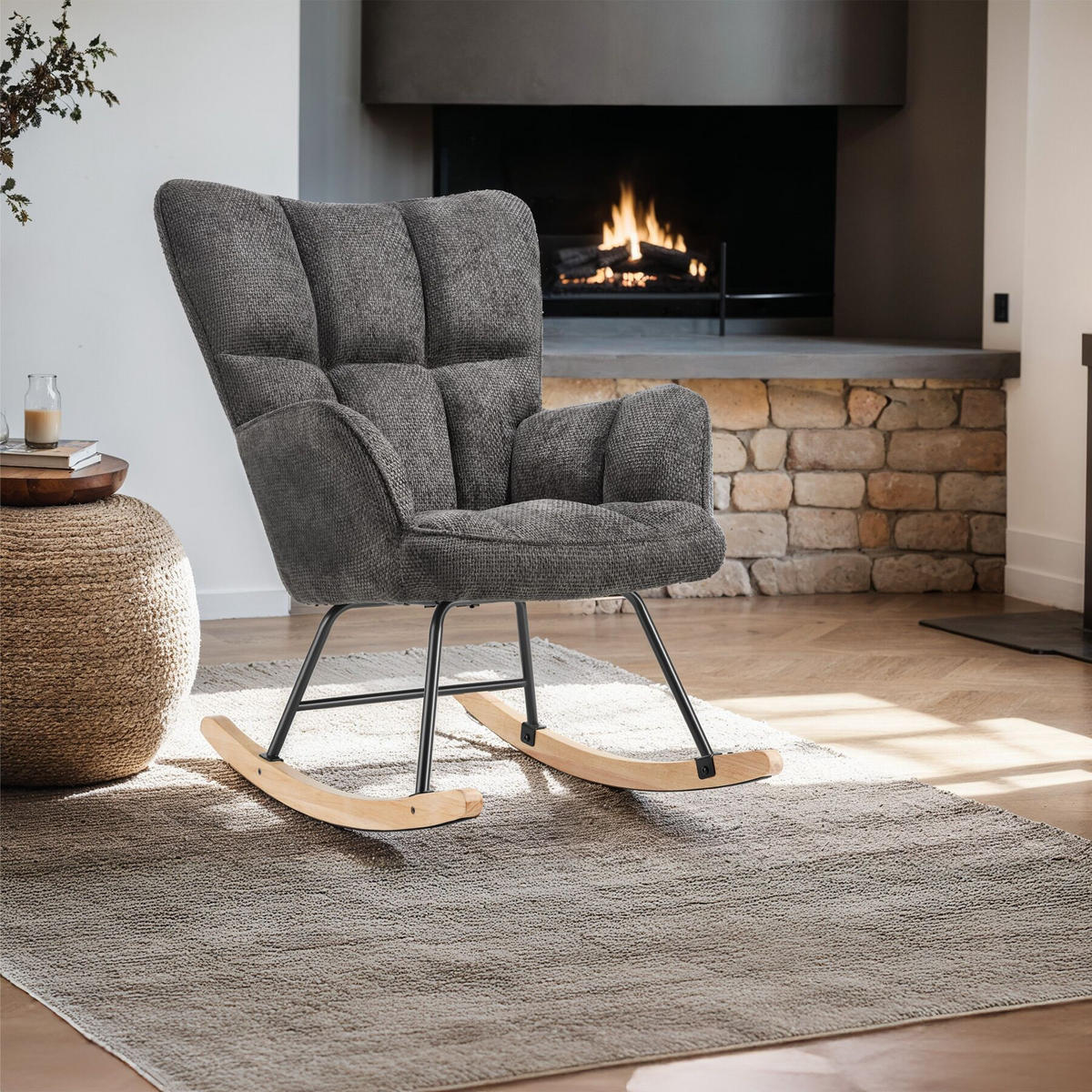 SCHAUKELSTUHL Torve, 68 x 96 x 97 cm, Belastbarkeit 120 kg, Chenille anthrazit - Anthrazit, Kunststoff (70/97/96cm) - tectake