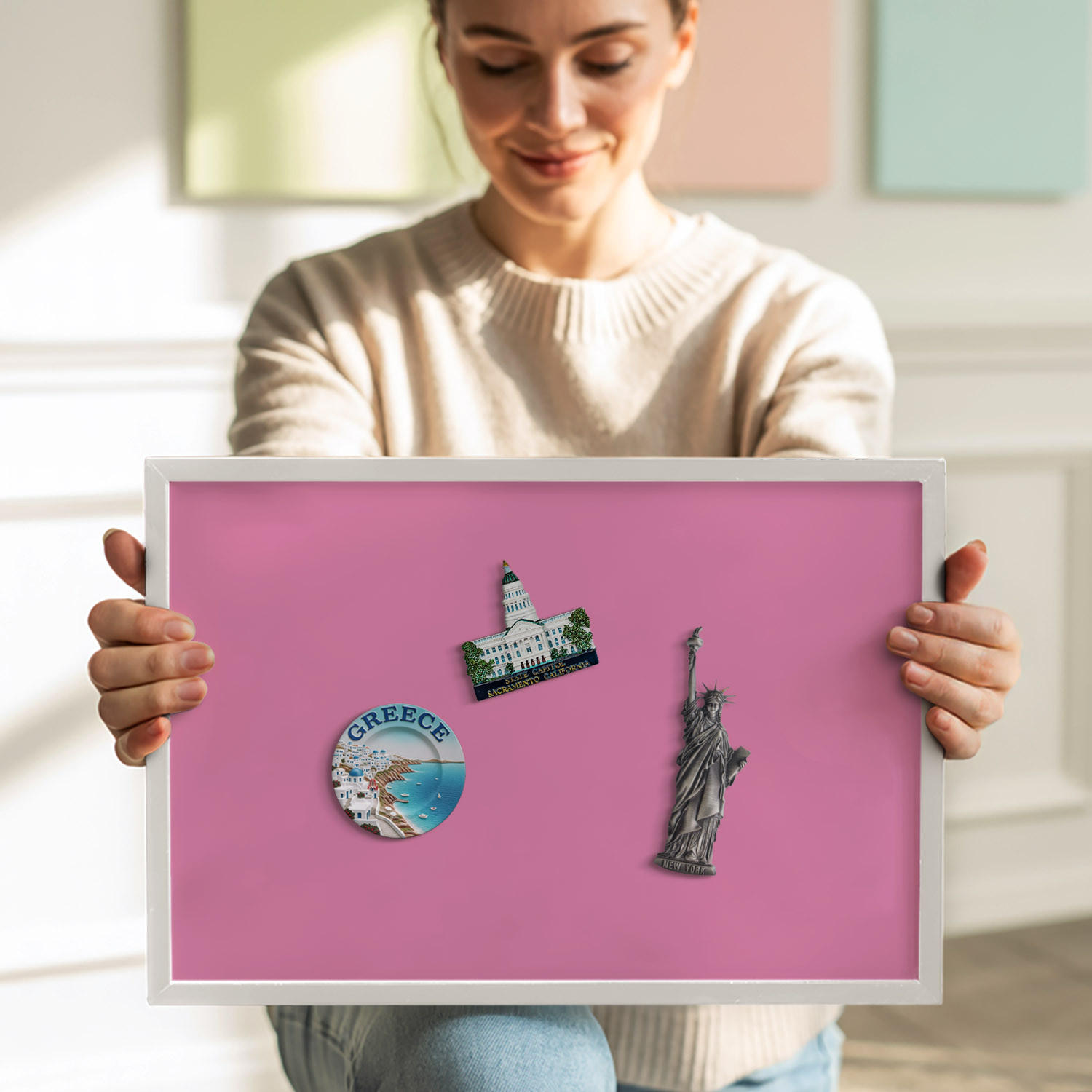 MAGNETTAFEL 70x50 cm Weißer Rahmen Pink - Magenta, Metall (70/50/0.4cm) - TULUP