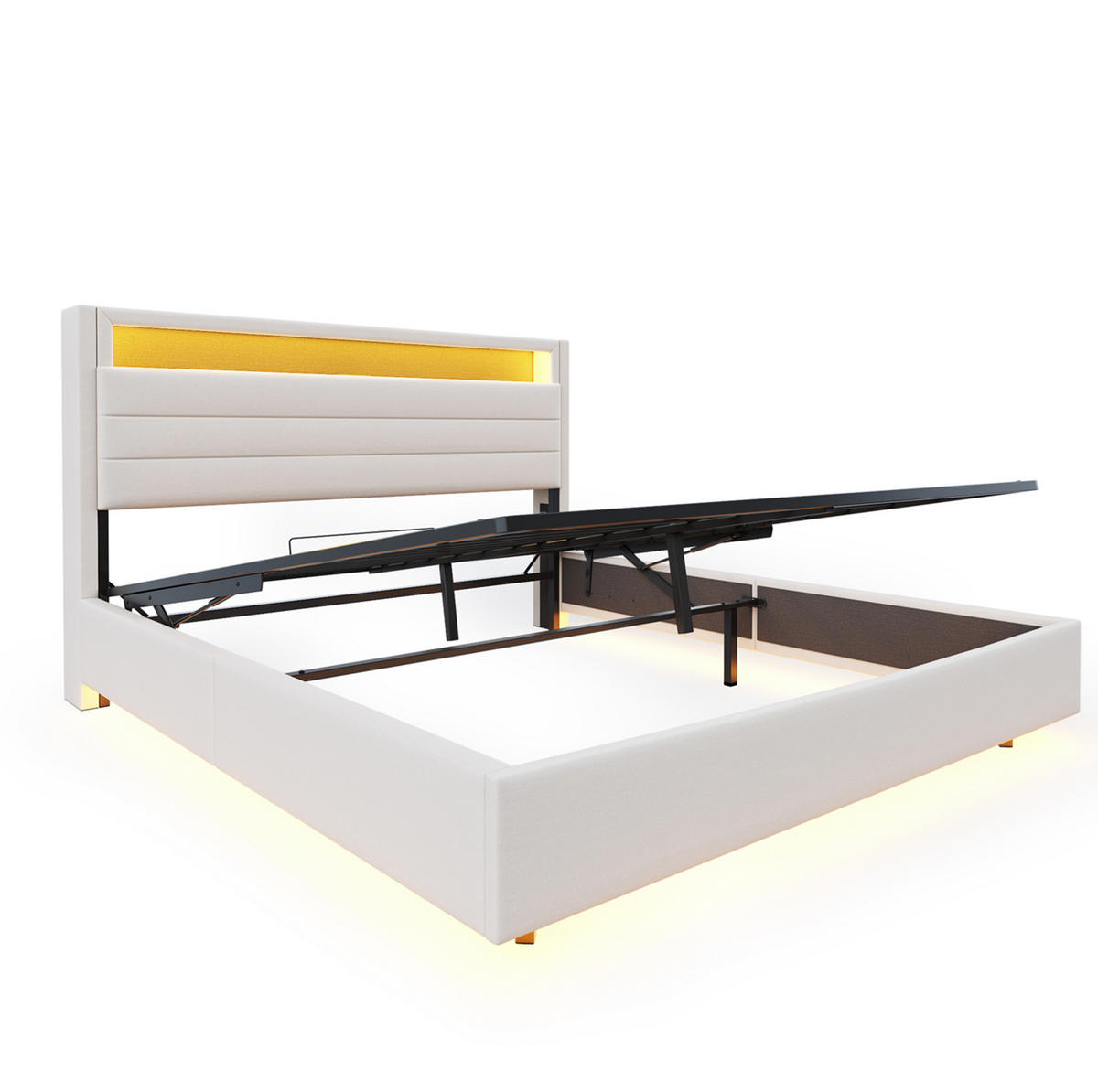 POLSTERBETT 140/200 cm in Beige mit Stauraum, LED-Beleuchtung und USB - Beige, Textil (140/200cm) - Flora Grace