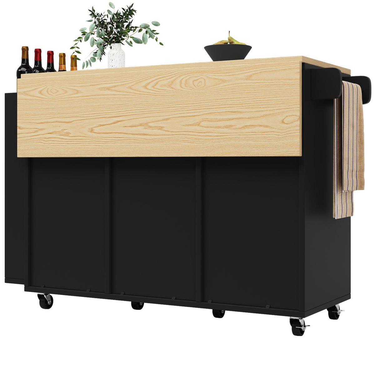 KÜCHENINSEL 110/42/90 cm aus MDF mit klappbarer Tischplatte und Schiebetüren Schwarz - Schwarz, Holzwerkstoff (110/90/42cm) - Modenvie