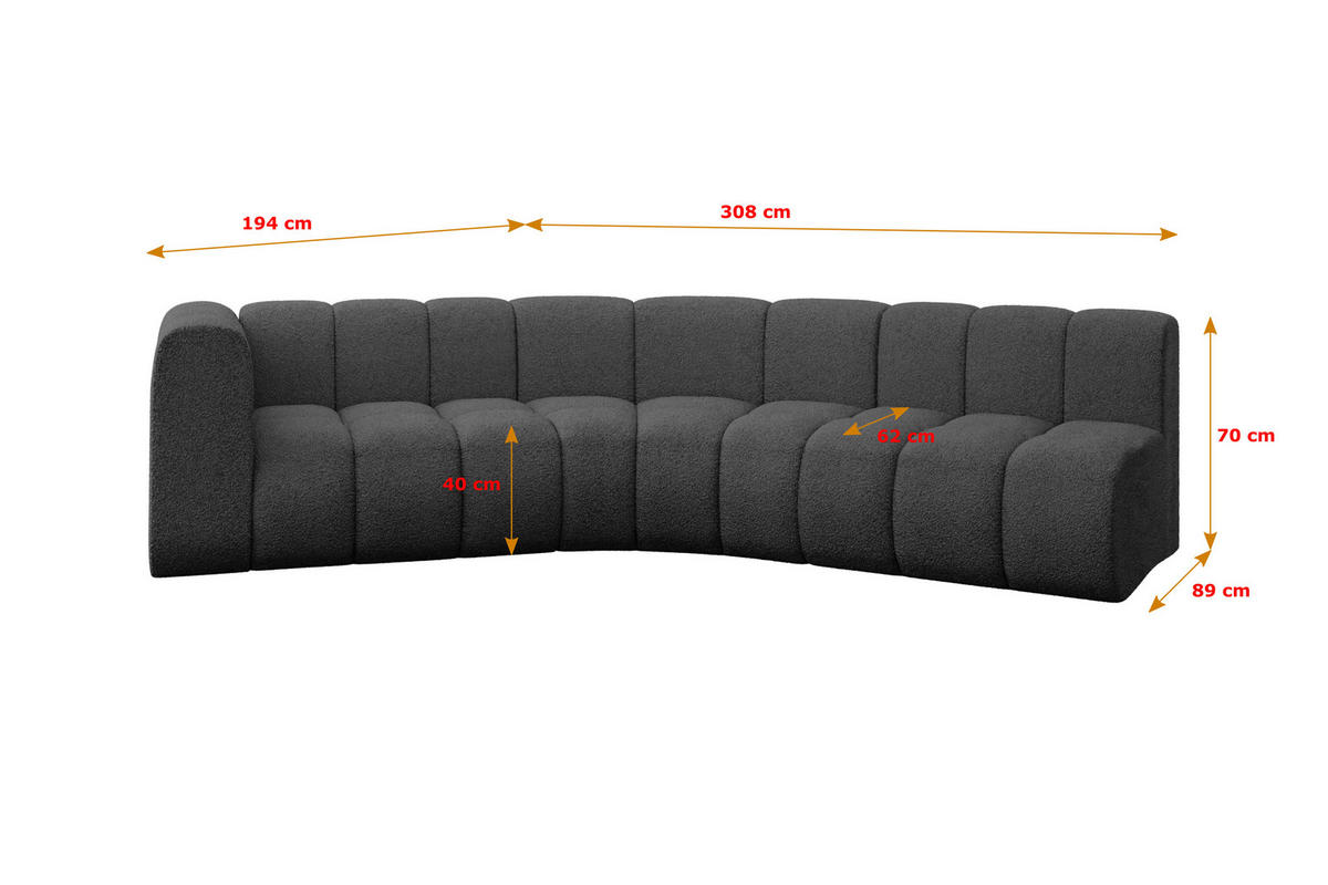 ECKSOFA modulares Sofa Karex-L1 - 308x194x70 cm Grau - Grau, Holzwerkstoff/Textil (308/194cm) - ALTDECOR