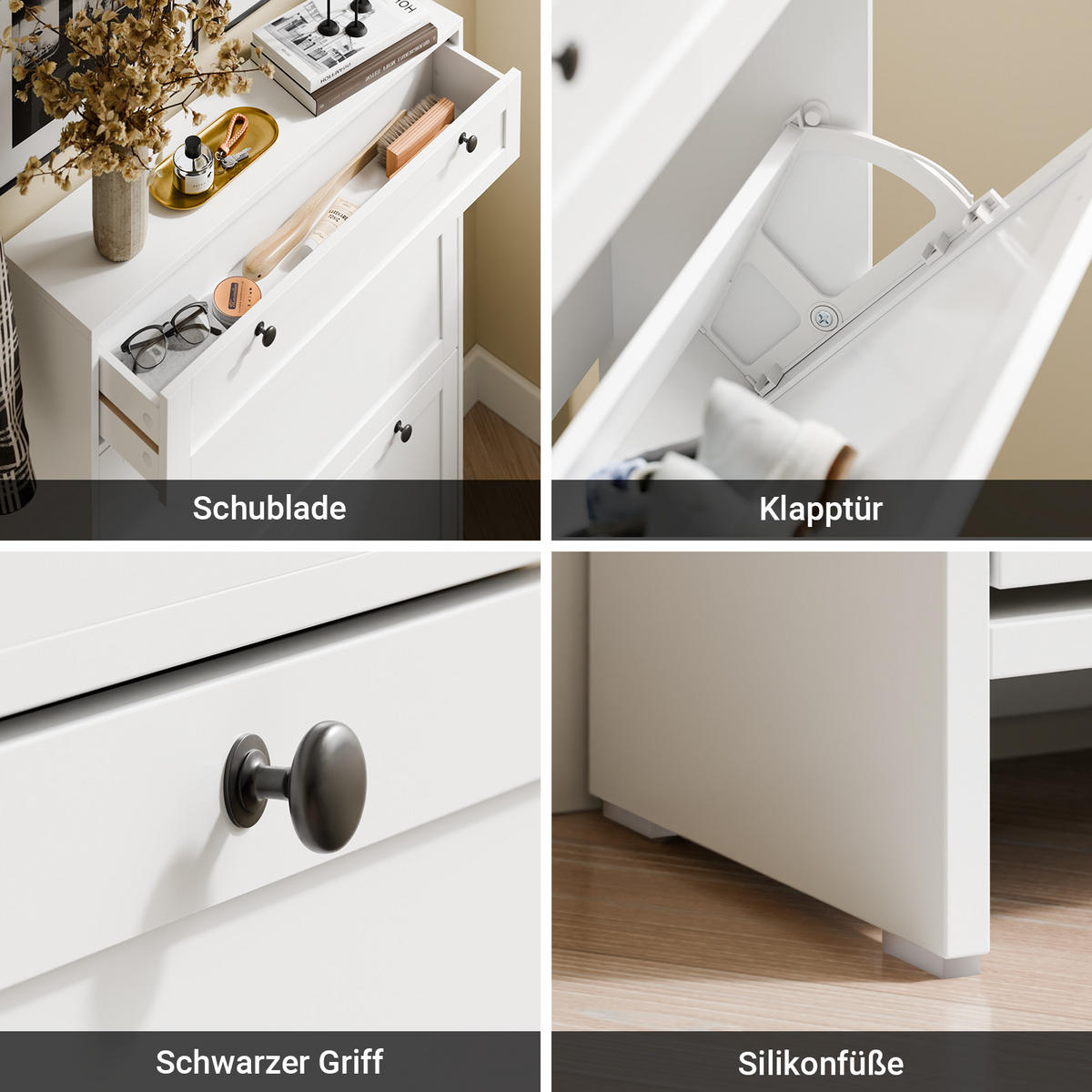 SCHUHKIPPER Schmal mit Schublade, Weiß 80x107x19 cm - Weiß, Holzwerkstoff (80/107/19cm) - SoBuy