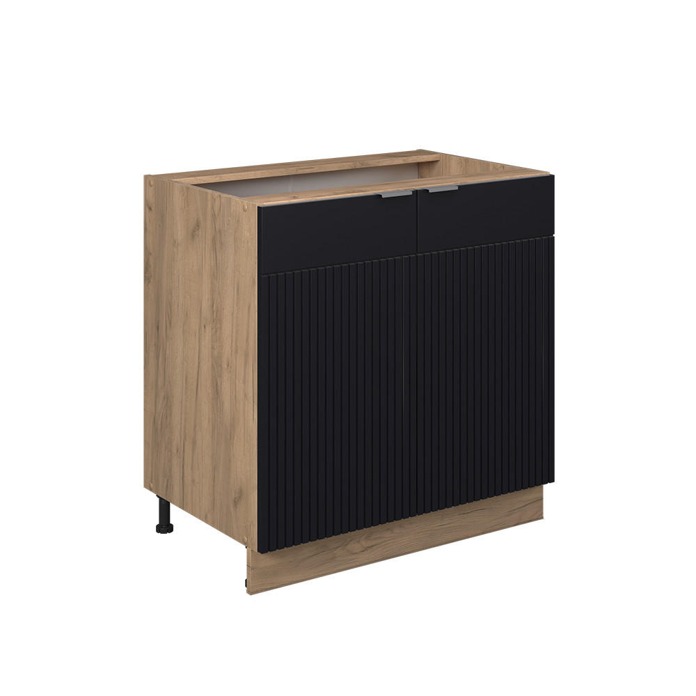 SPÜLENUNTERSCHRANK Fame-Line, Schwarz gestreift, 80 cm mit Regal, ohne Arbeitsplatte - Eiche Wotan/Schwarz, Holzwerkstoff (80/82/51.6cm) - Vicco