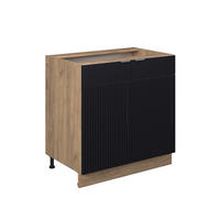 KÜCHENUNTERSCHRANK Fame-Line Schwarz gestreift 80 cm mit Regal, ohne Arbeitsplatte - Honigeiche/Eiche Wotan, Holzwerkstoff (80/82/51.6cm) - Vicco